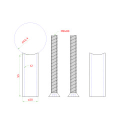 Prechod vzdialenosti medzi stĺpom ø 42.4mm a kotviacou platňou, L:55mm Prechod vzdialenosti medzi stĺpom ø 42.4mm a kotviacou platňou, L:55mm